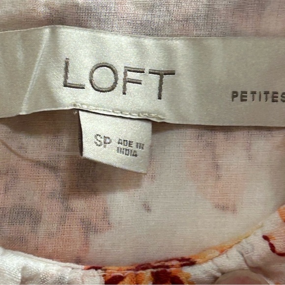 LOFT White Ruffle & Smocked Dress with Orange and Pink Floral Print Size SP - Picture 3 of 13